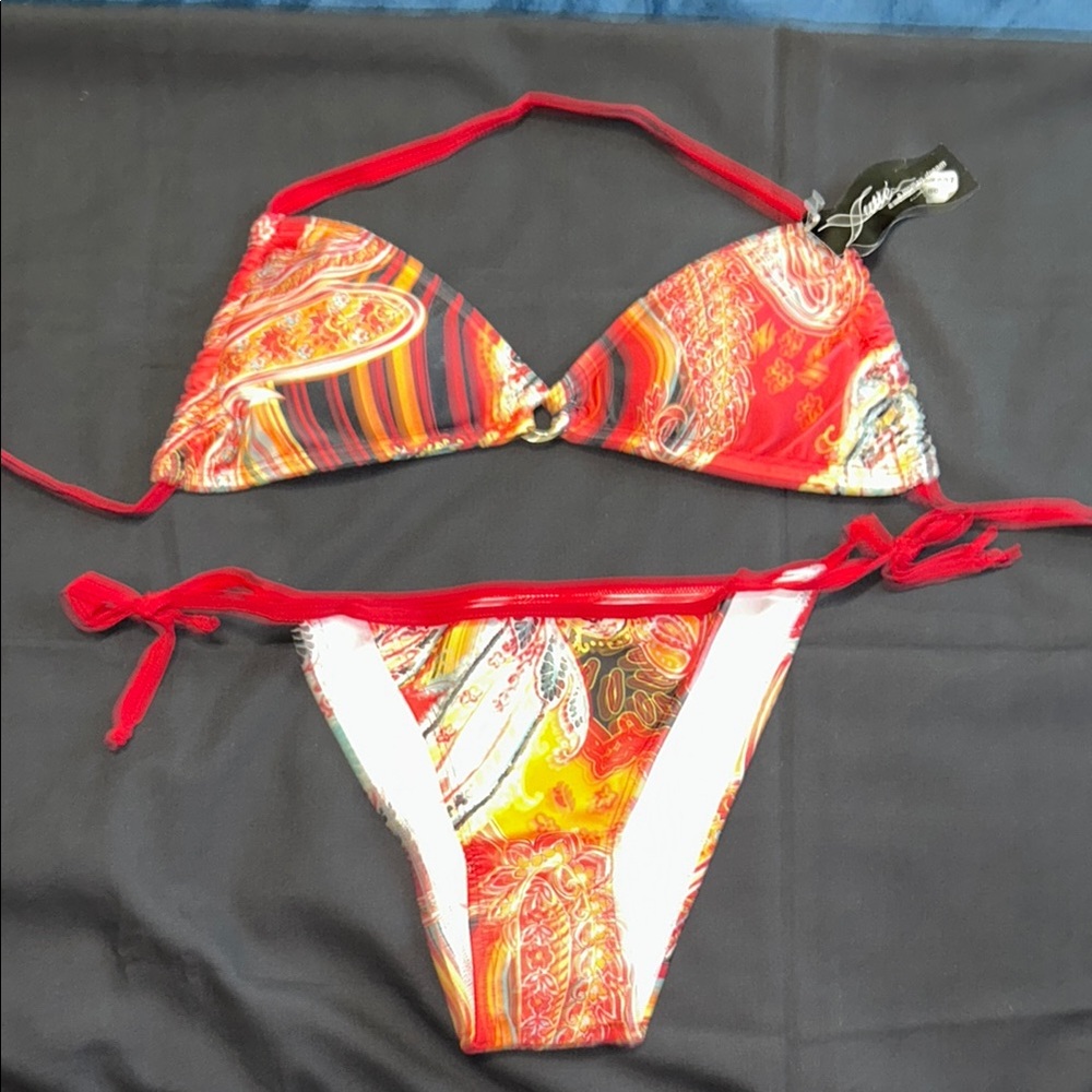 Vibrant Red Paisley Bikini Set